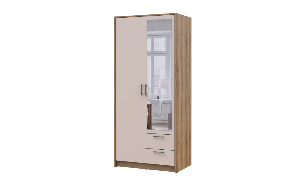 Kleiderschrank Doros Rondi mit Drehtüren mit Spiegel Artisan Eiche / Kaschmir 2 Türen 82x52x195 (80737807)