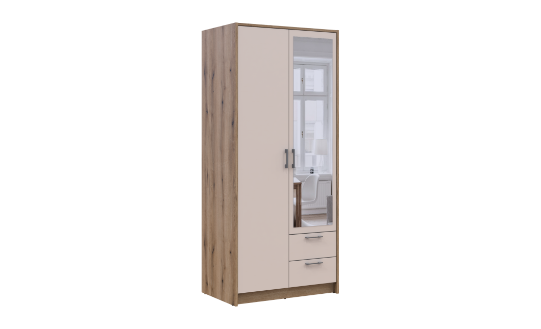 Kleiderschrank Doros Rondi mit Drehtüren mit Spiegel Artisan Eiche / Kaschmir 2 Türen 82x52x195 (80737807)