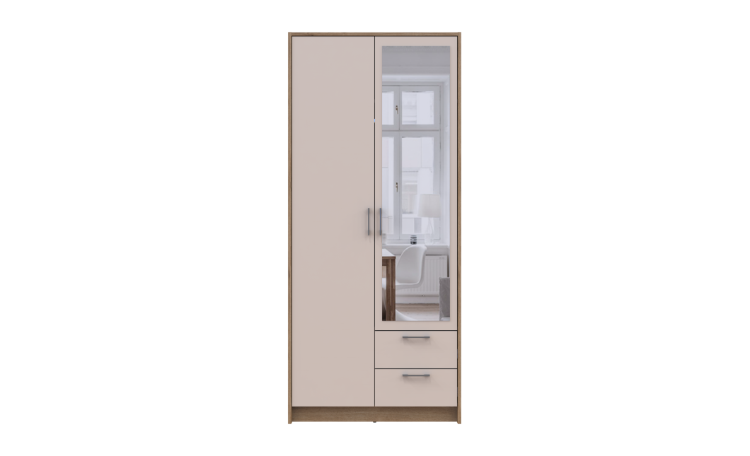 Kleiderschrank Doros Rondi mit Drehtüren mit Spiegel Artisan Eiche / Kaschmir 2 Türen 82x52x195 (80737807)