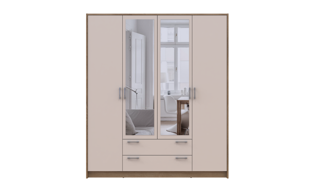 Kleiderschrank Doros Rondi mit Drehtüren mit Spiegel Artisan Eiche / Kaschmir 4 Türen 160x52x195 (80737827)