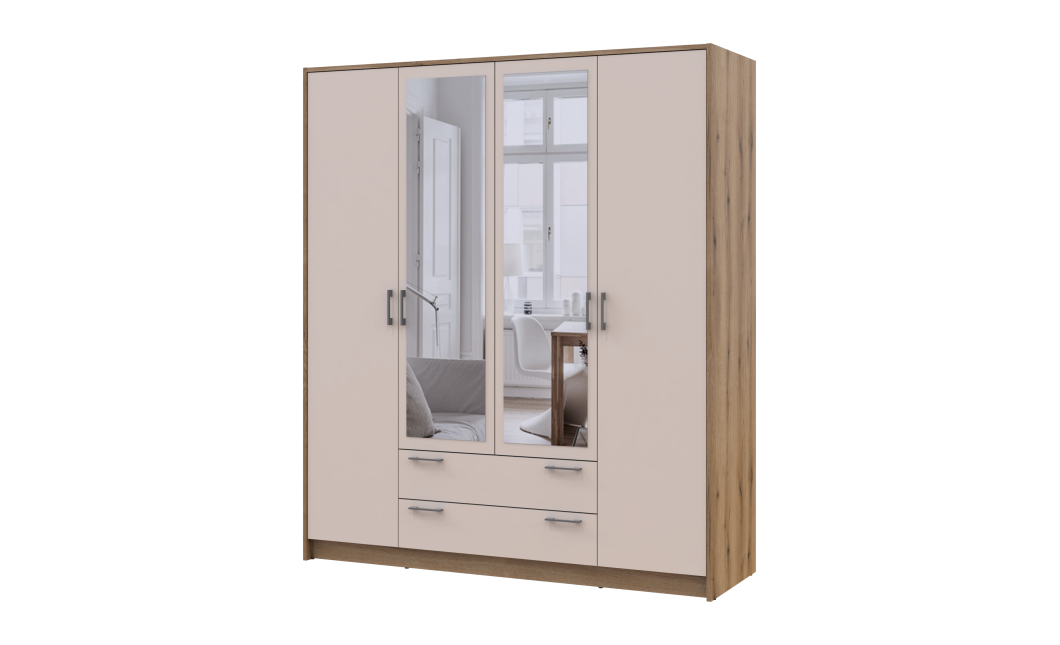 Kleiderschrank Doros Rondi mit Drehtüren mit Spiegel Artisan Eiche / Kaschmir 4 Türen 160x52x195 (80737827)