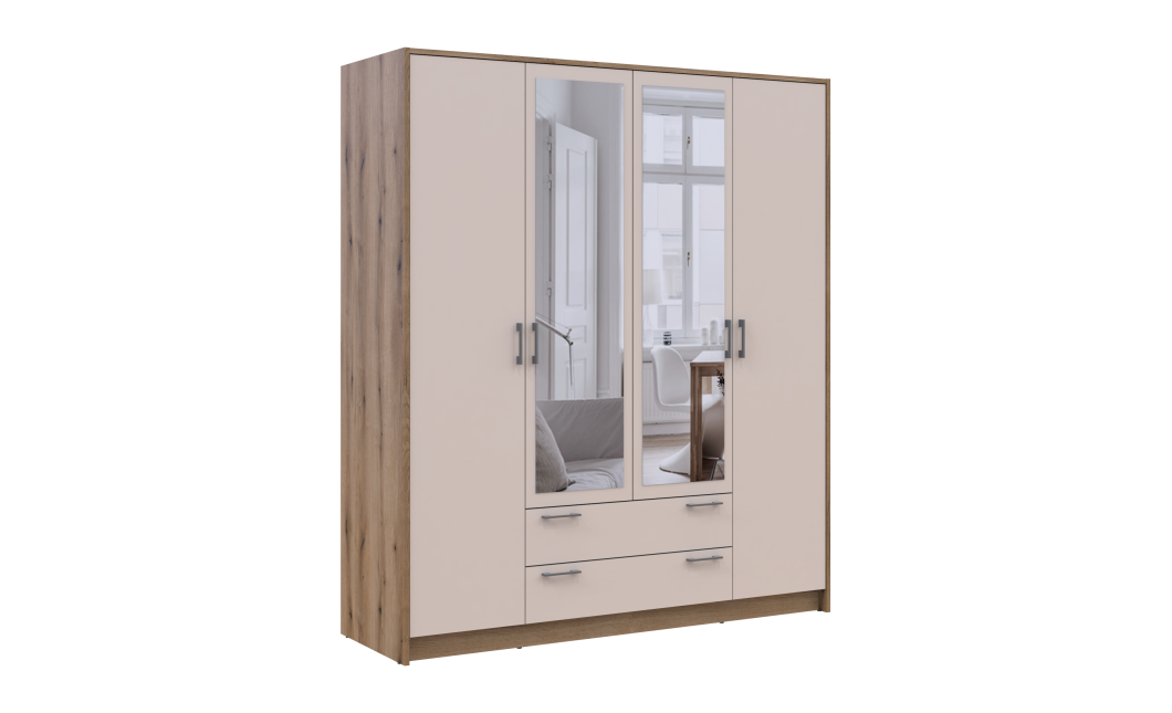 Kleiderschrank Doros Rondi mit Drehtüren mit Spiegel Artisan Eiche / Kaschmir 4 Türen 160x52x195 (80737827)