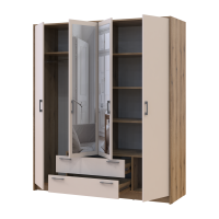 Kleiderschrank Doros Rondi mit Drehtüren mit Spiegel Artisan Eiche / Kaschmir 4 Türen 160x52x195 (80737827)
