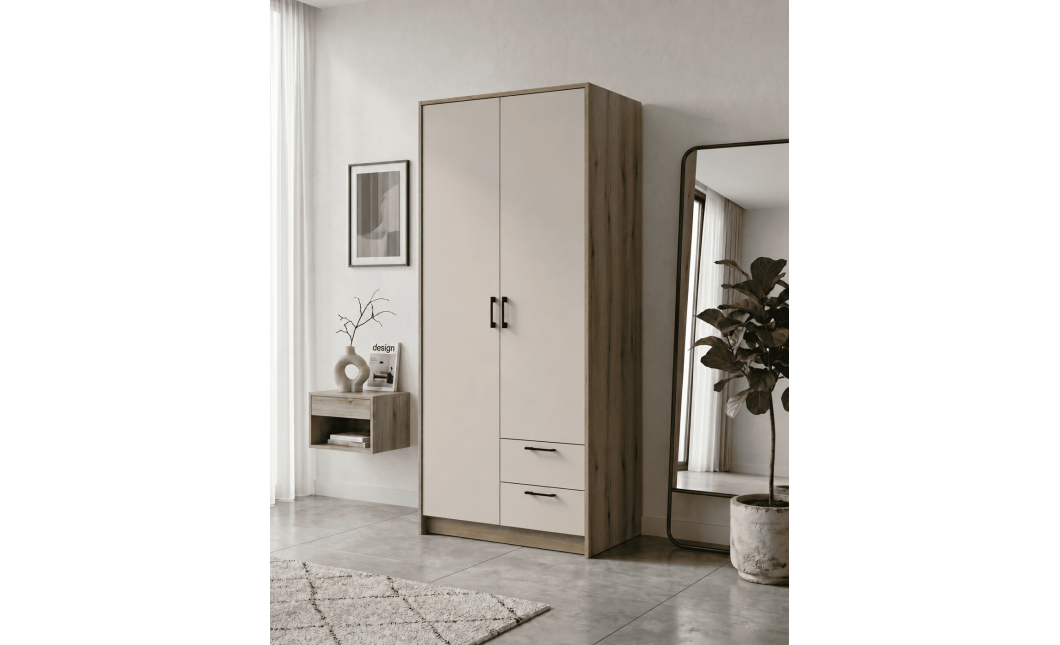 Kleiderschrank Doros Rondi mit Drehtüren Artisan Eiche / Kaschmir 2 Türen 82x52x195 (80737805)