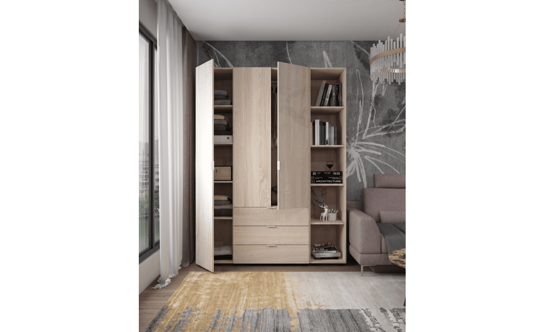 Kleiderschrank Doros Gelar Sonoma Eiche 3 Türen mit offenem Regal 154,4x49,5x203,4 (42005042)