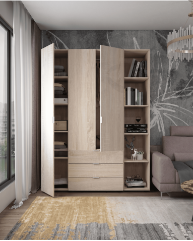 Kleiderschrank Doros Gelar Sonoma Eiche 3 Türen mit offenem Regal 154,4x49,5x203,4 (42005042)