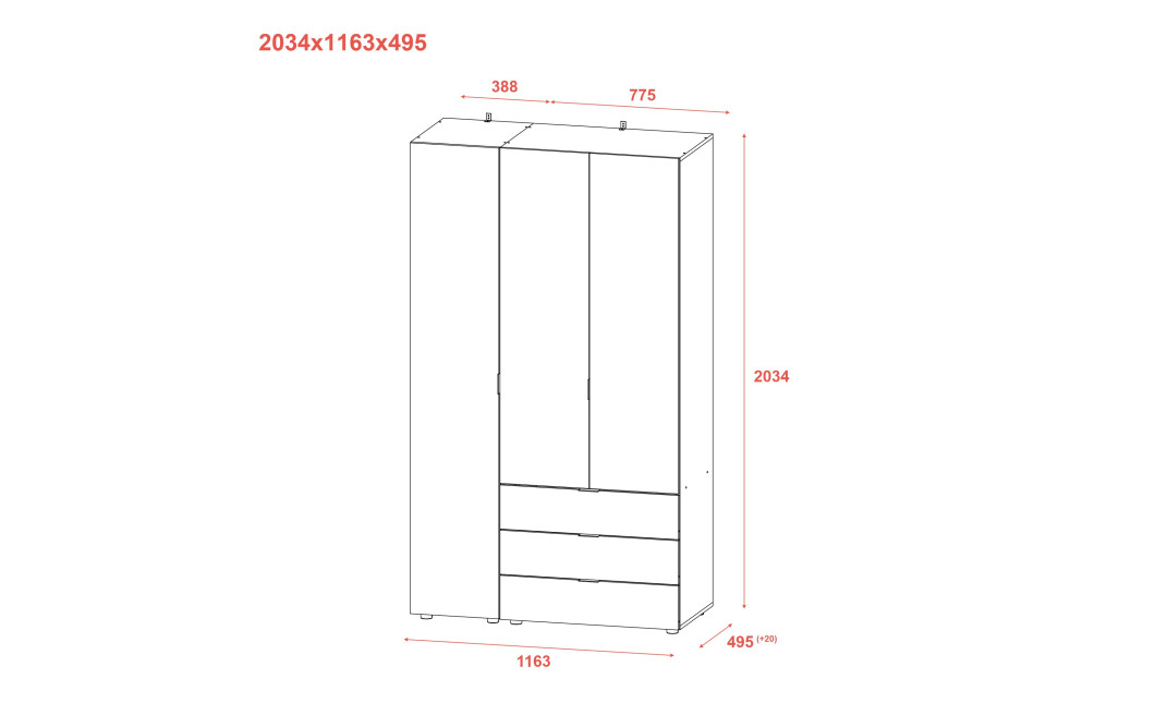 Drehtürenschrank Doros Gelar Graphitgrau 2 Türen mit Spiegel 116,5x49,5x203,4 (42002155)