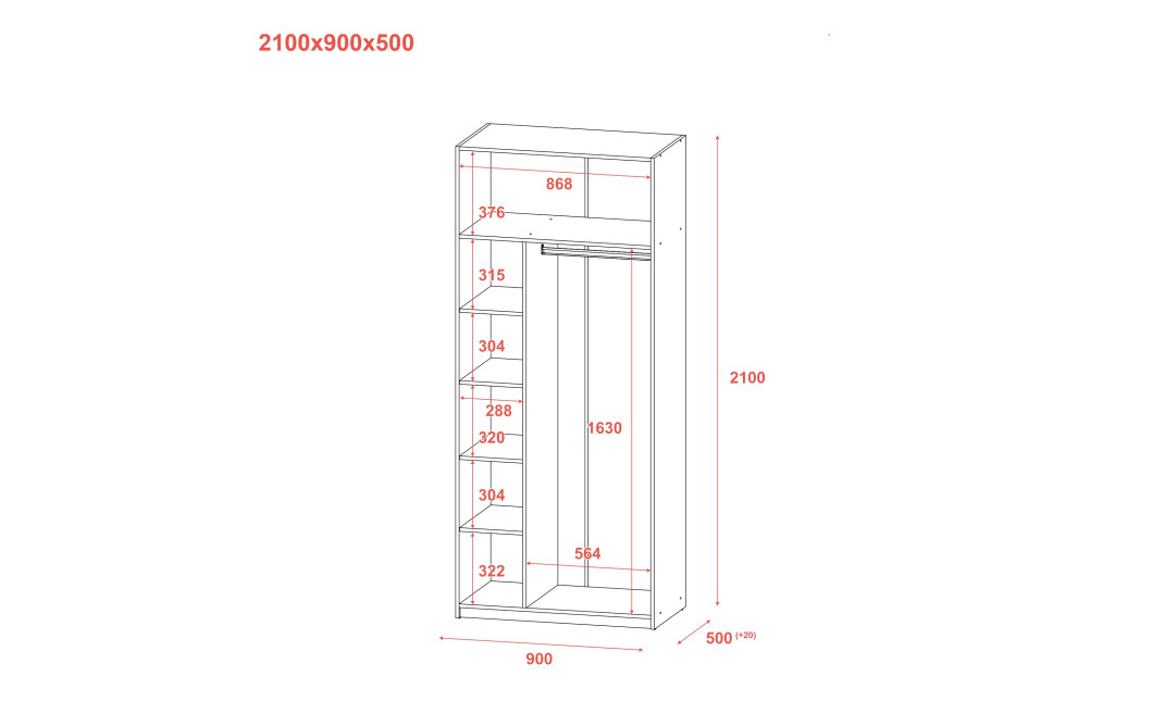 Kleiderschrank Doros Ken Beton/Weiß 2 Türen 90x52x210 (80737020)