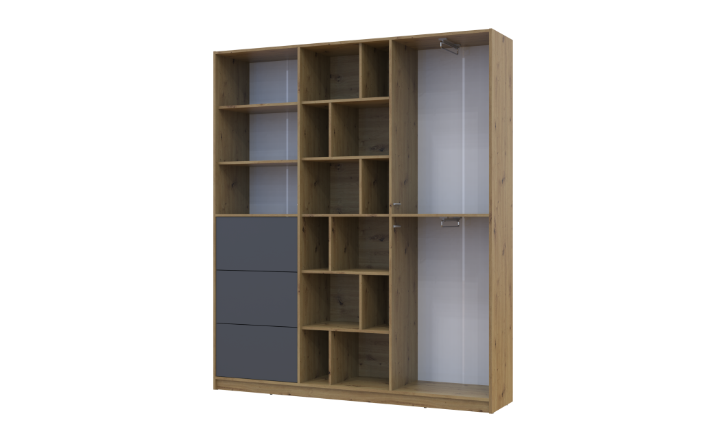 Kleiderschrank Doros Morgan Artisan Eiche/Graphitgrau 2 Türen mit Schublade 180x38,5x210 (42002256)