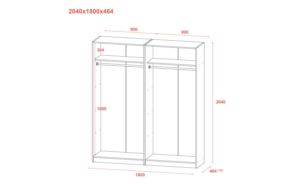 Kleiderschrank-Set Doros Promo Anthrazit 2+2 Türen 180x48x204 (42005333)