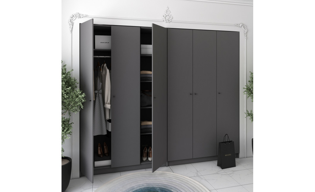 Kleiderschrank-Set Doros Promo Anthrazit 3+3 Türen 270x48x204 (42005336)