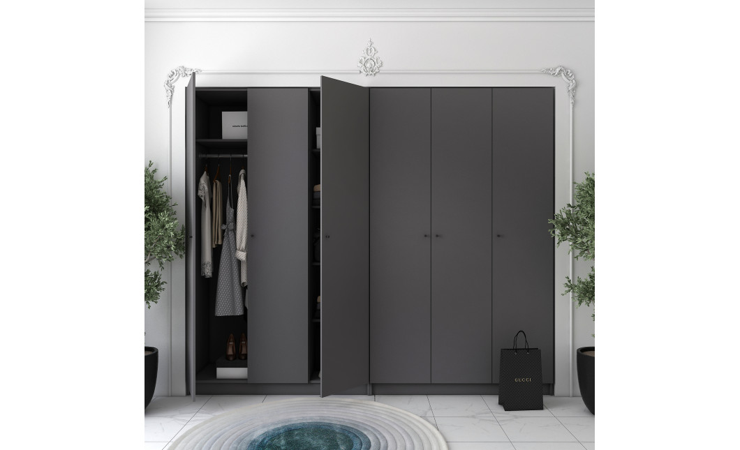Kleiderschrank-Set Doros Promo Anthrazit 3+3 Türen 270x48x204 (42005336)
