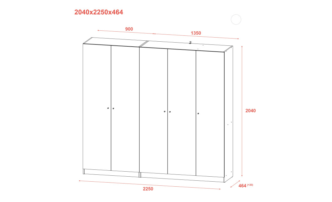 Kleiderschrank Doros Promo mit Drehtüren Weiß 2+3 Türen 225x48x204 (42005004)