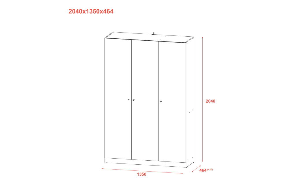 Kleiderschrank Doros Promo mit Drehtüren Weiß 3 Türen 135x48x204 (80737071)