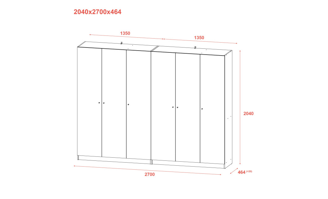 Kleiderschrank Doros Promo mit Drehtüren Weiß 3+3 Türen 270x48x204 (42005006)