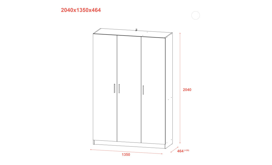 Kleiderschrank Doros Promo mit Drehtüren Sonoma Eiche 3 Türen 135x48x204 (80737072)