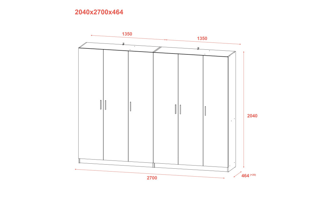 Kleiderschrank Doros Promo mit Drehtüren Sonoma Eiche 3+3 Türen 270x48x204 (42005005)