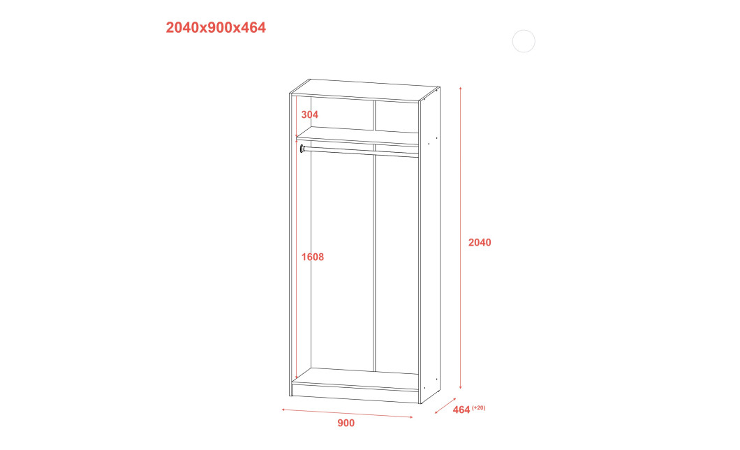 Kleiderschrank Doros Promo mit Drehtüren Kaschmir 2 Türen 90x48x204 (80737668)