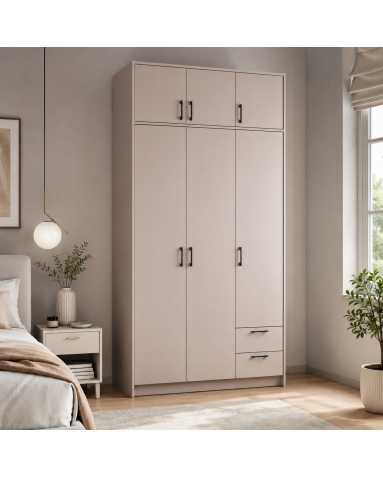 Kleiderschrank Doros Rondi mit Drehtüren mit Oberschrank Kaschmir 3 Türen 121x52x236 (80738474)