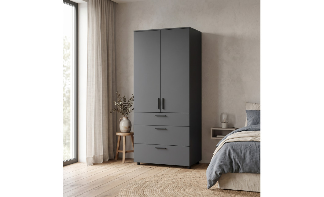 Kleiderschrank Doros Thorn Anthrazit 2 Türen 3 Schubladen Böden 90x51,6x200 (44900446)