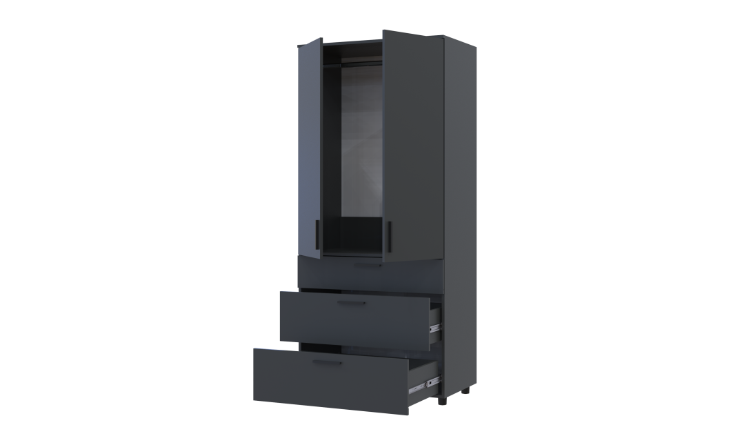 Kleiderschrank Doros Thorn Anthrazit 2 Türen 3 Schubladen Kleiderstange 90x51,6x200 (44900445)