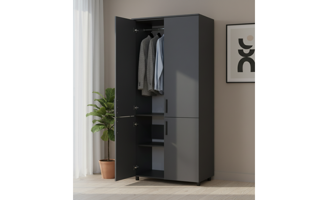 Kleiderschrank Doros Thorn Anthrazit 2 Türen Kleiderstange 90x51,6x200 (44900443)