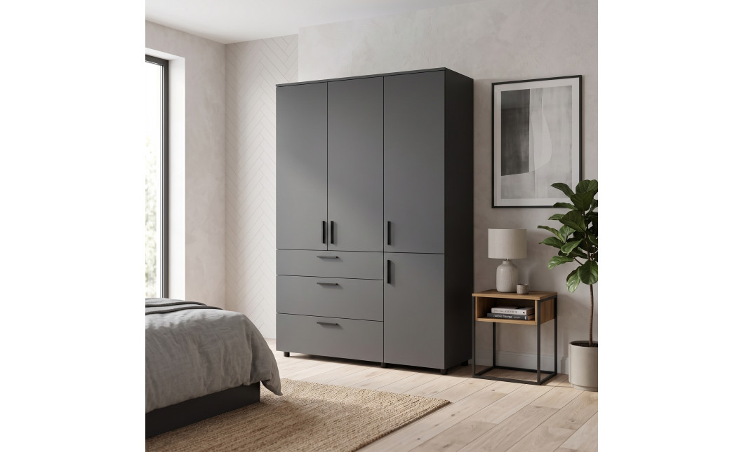 Kleiderschrank Doros Thorn Anthrazit 3 Türen 3 Schubladen Böden 135x51,6x200 (44900494)