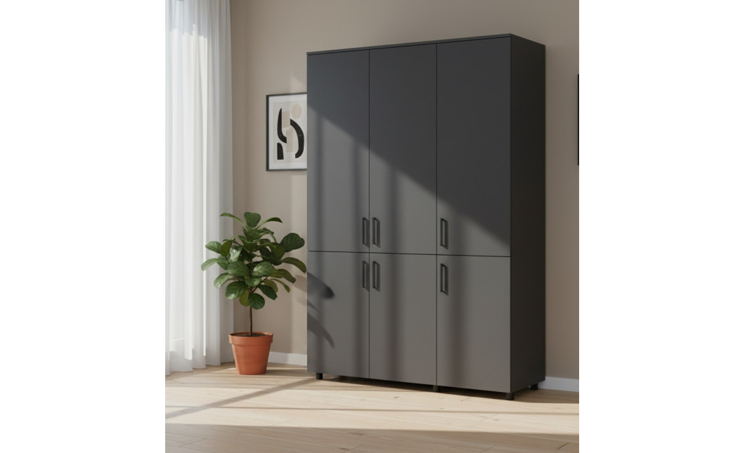 Kleiderschrank Doros Thorn Anthrazit 3 Türen Böden 135x51,6x200 (44900492)