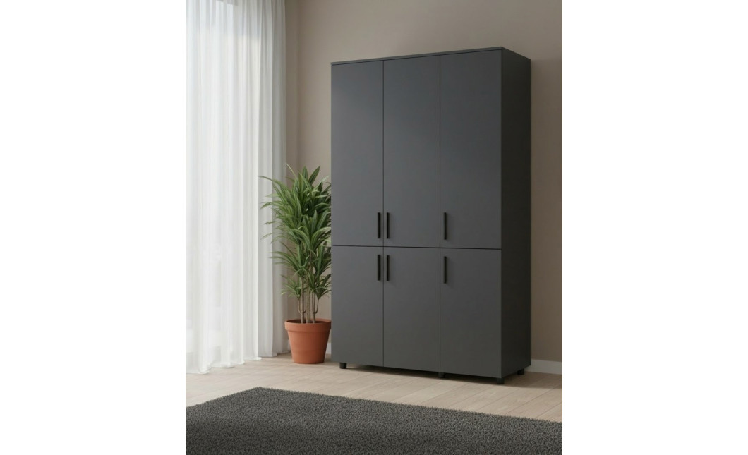 Kleiderschrank Doros Thorn Anthrazit 3 Türen Kleiderstange 135x51,6x200 (44900491)