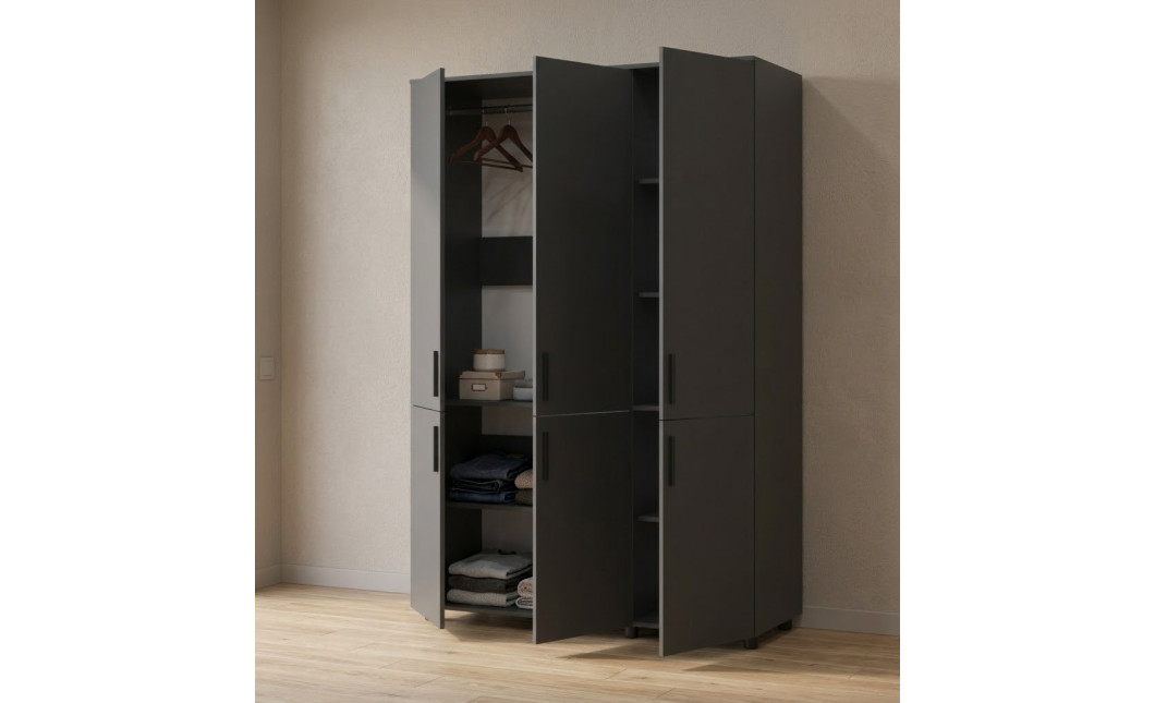 Kleiderschrank Doros Thorn Anthrazit 3 Türen Kleiderstange 135x51,6x200 (44900491)