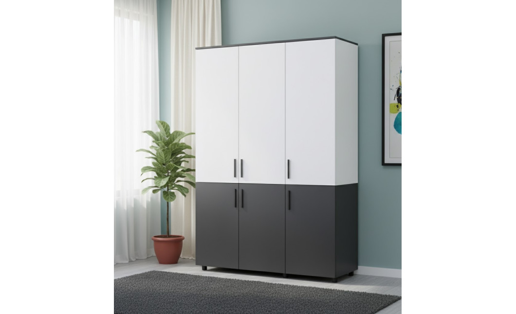 Kleiderschrank Doros Thorn Anthrazit/Weiß 3 Türen Kleiderstange 135x51,6x200 (44900515)