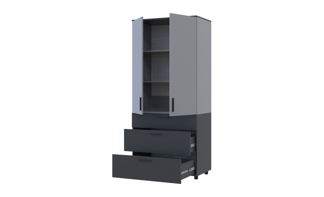 Kleiderschrank Doros Thorn Anthrazit/Grau 2 Türen 3 Schubladen Böden 90x51,6x200 (44900474)