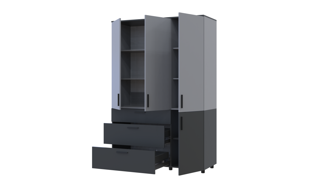 Kleiderschrank Doros Thorn Anthrazit/Grau 3 Türen 3 Schubladen Böden 135x51,6x200 (44900522)