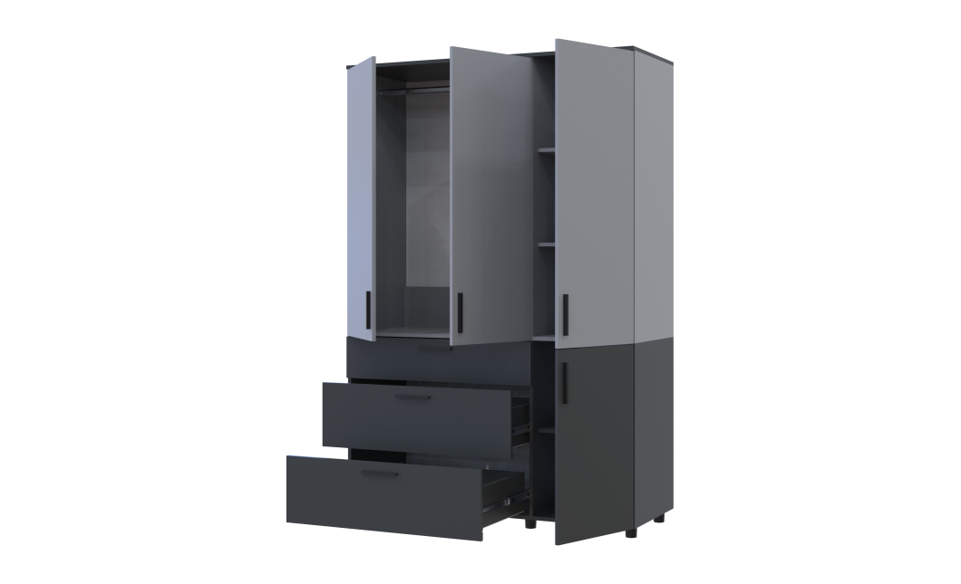 Kleiderschrank Doros Thorn Anthrazit/Grau 3 Türen 3 Schubladen Kleiderstange 135x51,6x200 (44900521)