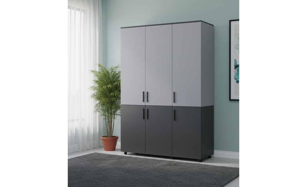 Kleiderschrank Doros Thorn Anthrazit/Grau 3 Türen Kleiderstange 135x51,6x200 (44900519)