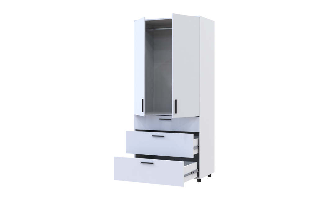 Kleiderschrank Doros Thorn Weiß 2 Türen 3 Schubladen Kleiderstange 90x51,6x200 (44900437)