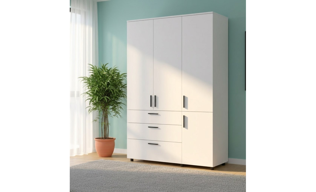Kleiderschrank Doros Thorn Weiß 3 Türen 3 Schubladen Böden 135x51,6x200 (44900486)