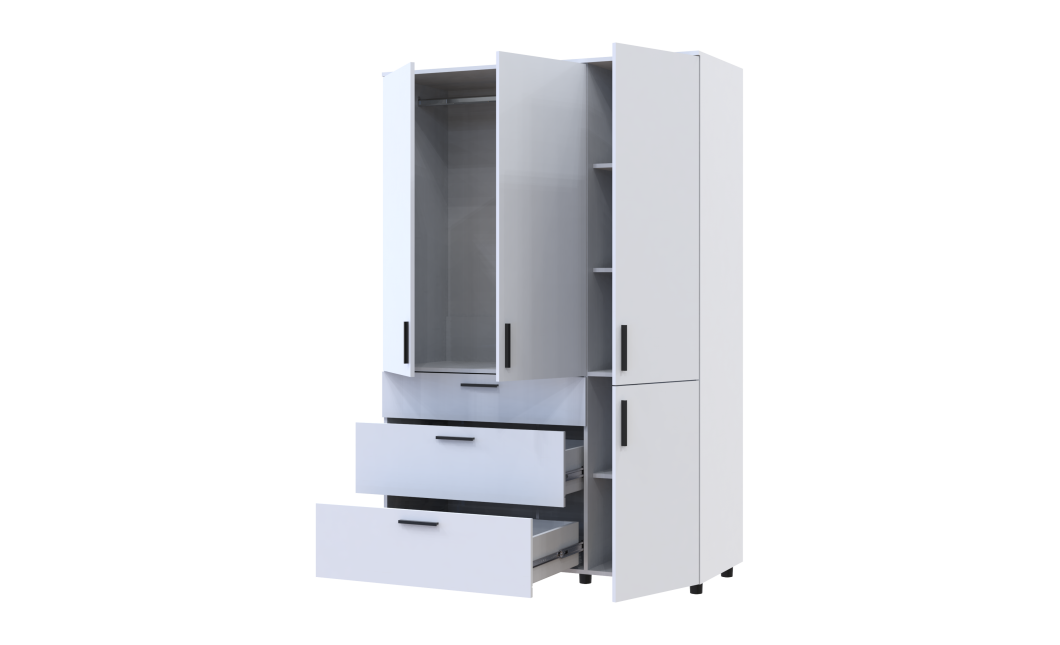 Kleiderschrank Doros Thorn Weiß 3 Türen 3 Schubladen Kleiderstange 135x51,6x200 (44900485)
