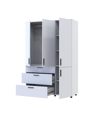 Kleiderschrank Doros Thorn Weiß 3 Türen 3 Schubladen Kleiderstange 135x51,6x200 (44900485)