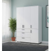 Kleiderschrank Doros Thorn Weiß 3 Türen 3 Schubladen Kleiderstange 135x51,6x200 (44900485)
