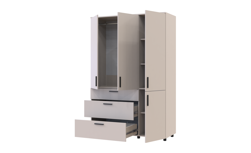 Kleiderschrank Doros Thorn Kaschmir 3 Türen 3 Schubladen Kleiderstange 135x51,6x200 (44900497)