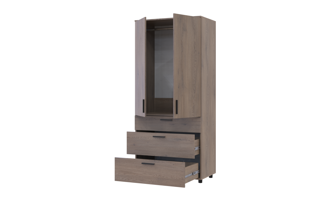 Kleiderschrank Doros Thorn Cremona Cannolo 2 Türen 3 Schubladen Kleiderstange 90x51,6x200 (44900429)