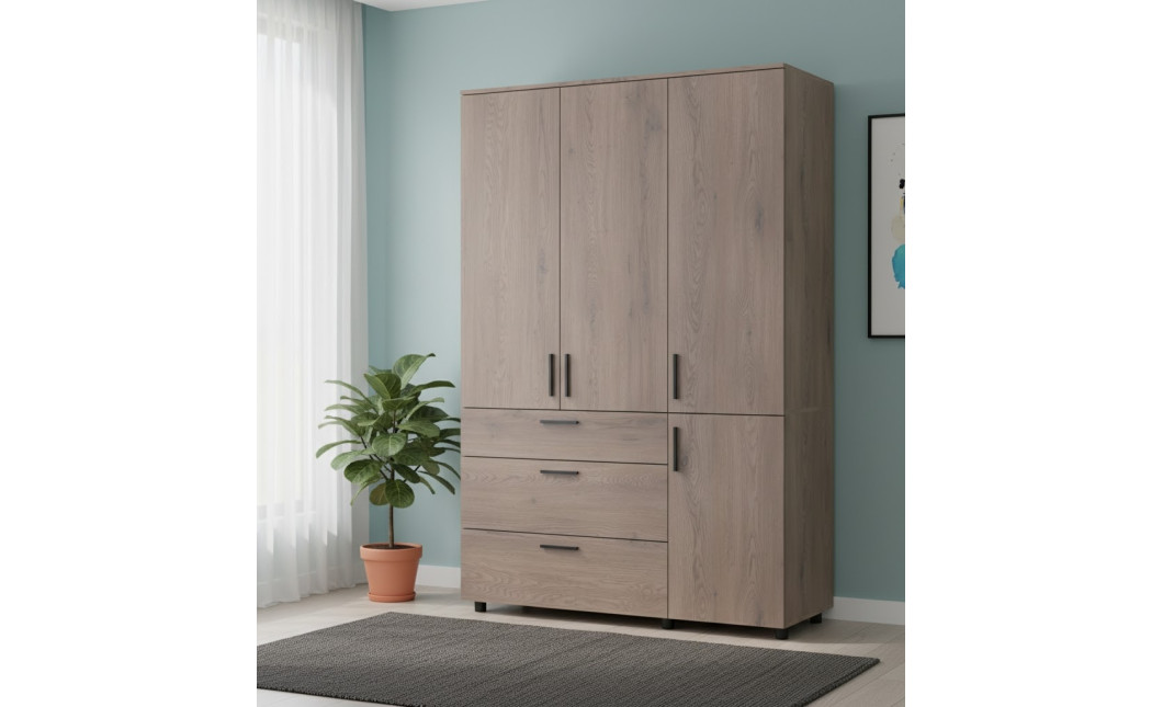 Kleiderschrank Doros Thorn Cremona Cannolo 3 Türen 3 Schubladen Kleiderstange 135x51,6x200 (44900477)