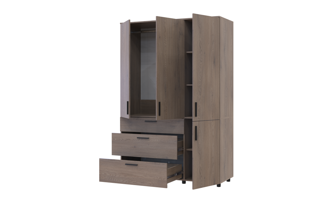 Kleiderschrank Doros Thorn Cremona Cannolo 3 Türen 3 Schubladen Kleiderstange 135x51,6x200 (44900477)