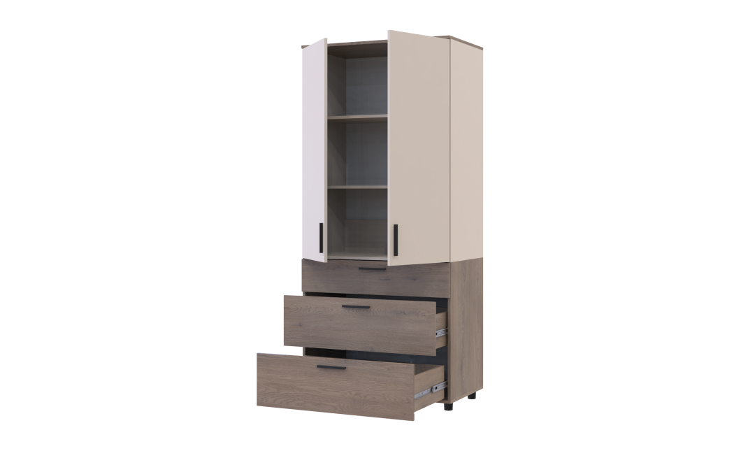 Kleiderschrank Doros Thorn Cremona Cannolo/Kaschmir 2 Türen 3 Schubladen Böden 90x51,6x200 (44900454)