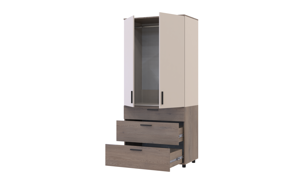 Kleiderschrank Doros Thorn Cremona Cannolo/Kaschmir 2 Türen 3 Schubladen Kleiderstange 90x51,6x200 (44900453)