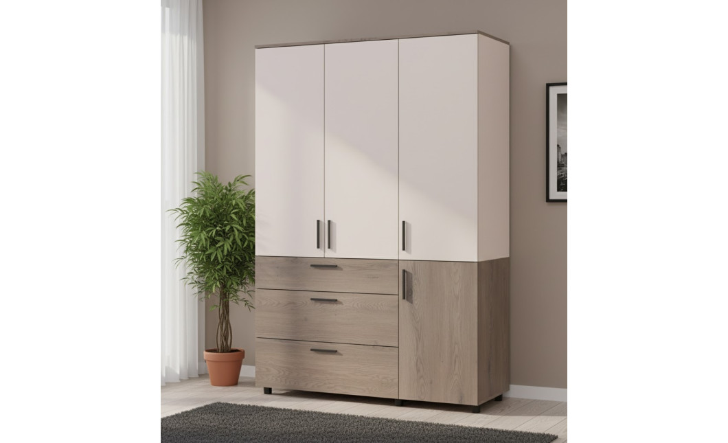 Kleiderschrank Doros Thorn Cremona Cannolo/Kaschmir 3 Türen 3 Schubladen Böden 135x51,6x200 (44900502)