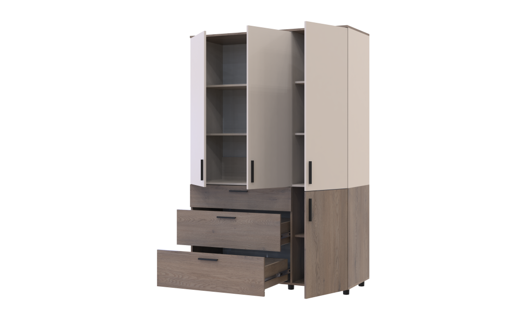 Kleiderschrank Doros Thorn Cremona Cannolo/Kaschmir 3 Türen 3 Schubladen Böden 135x51,6x200 (44900502)