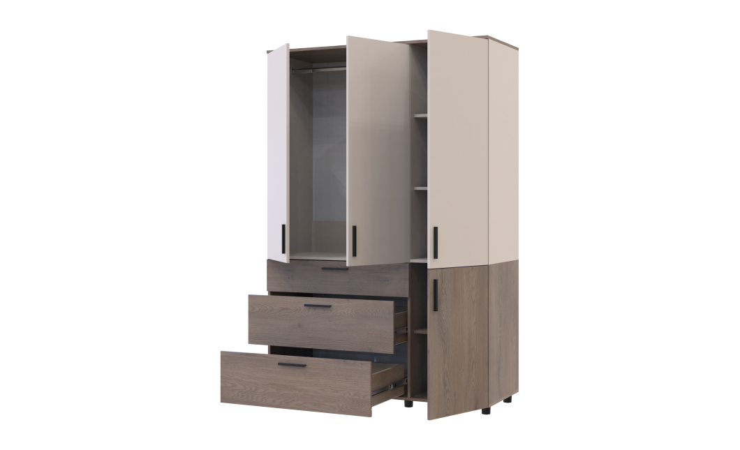 Kleiderschrank Doros Thorn Cremona Cannolo/Kaschmir 3 Türen 3 Schubladen Kleiderstange 135x51,6x200 (44900501)