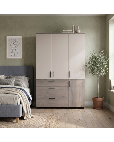 Kleiderschrank Doros Thorn Cremona Cannolo/Kaschmir 3 Türen 3 Schubladen Kleiderstange 135x51,6x200 (44900501)